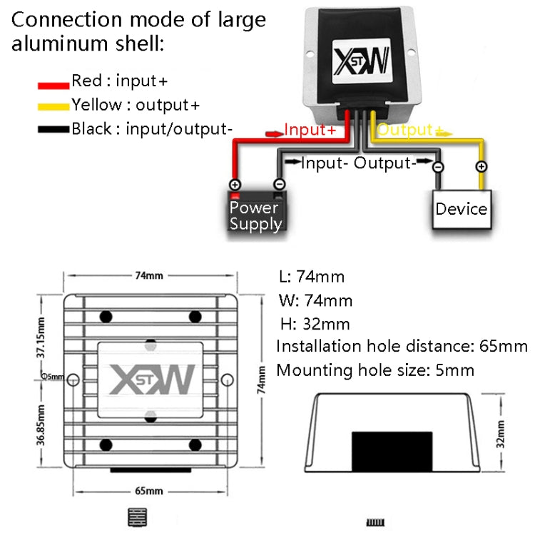 XWST DC 12/24V To 5V Converter Step-Down Vehicle Power Module, Specification: 12/24V To 5V 15A Large Aluminum Shell -  by PMC TechLife | Online Shopping South Africa | PMC TechLife
