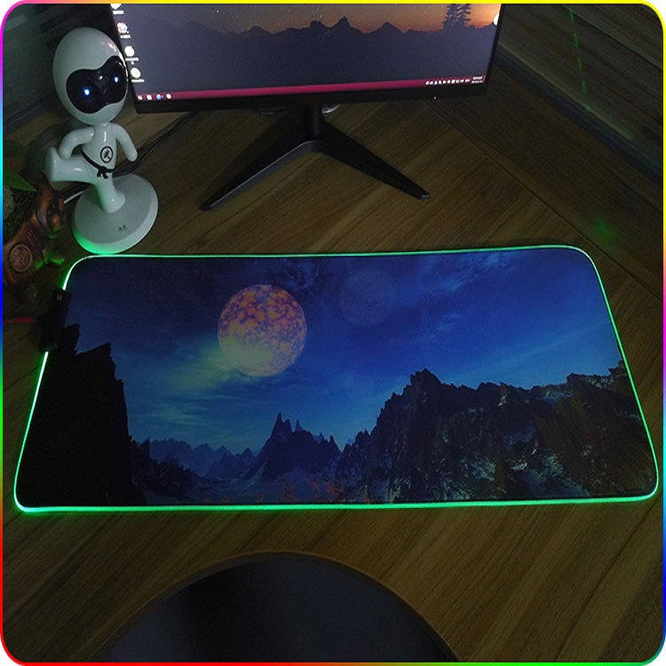 350x600x4mm F-01 Rubber Thermal Transfer RGB Luminous Non-Slip Mouse Pad(Glasses Cat)
