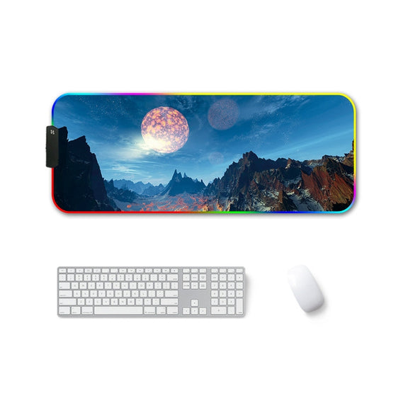 350x900x3mm F-01 Rubber Thermal Transfer RGB Luminous Non-Slip Mouse Pad(Snow Peak)