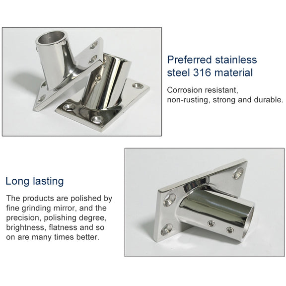 Thicken 316 Stainless Steel 60-Degree Square Tube Base Marine Boat Hardwares, Specifications: 25mm