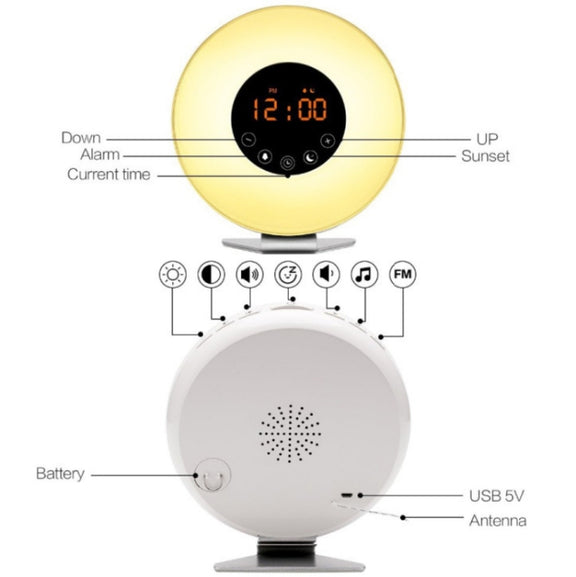 Simulated Sunrise And Sunset Sleep Light Alarm Clock with FM Radio(US Plug)