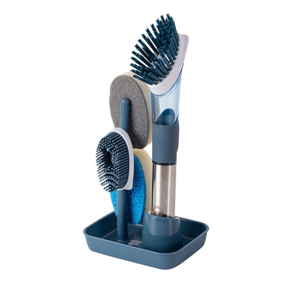 Kitchen Oil Dirty Pan Brush Can Add Detergent Sponge Brush Long Handle Cleaning Brush(Blue)