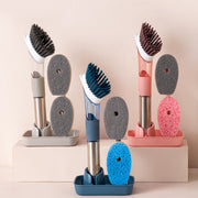 Kitchen Oil Dirty Pan Brush Can Add Detergent Sponge Brush Long Handle Cleaning Brush(Pink)