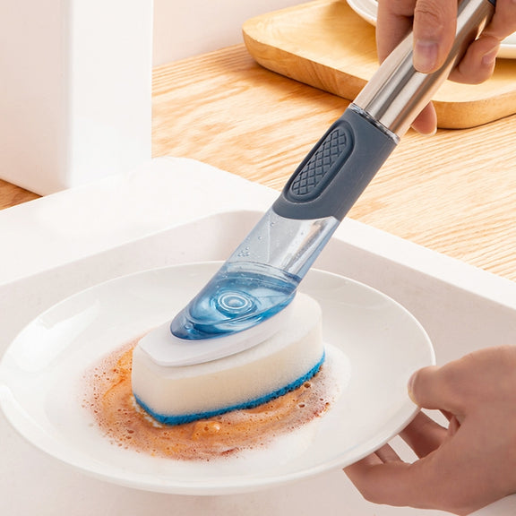 Kitchen Oil Dirty Pan Brush Can Add Detergent Sponge Brush Long Handle Cleaning Brush(Pink)