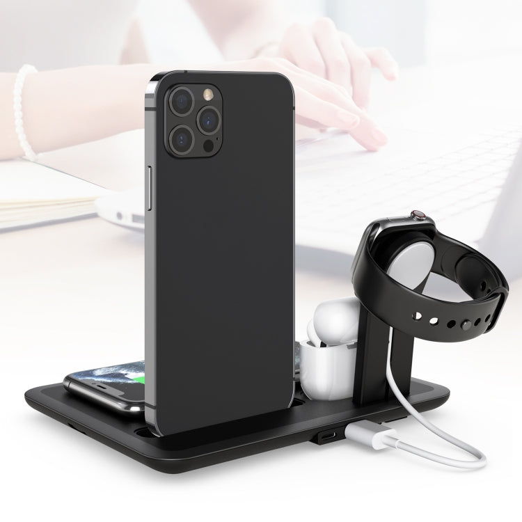 HQ-UD17 4 in 1 Wireless Charger Phone Holder Charging Base for Smart Phones, iWatch, AirPods (Black)