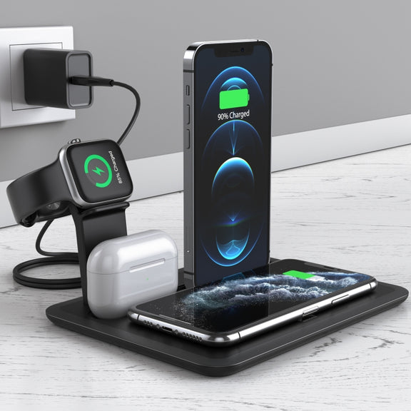HQ-UD17 4 in 1 Wireless Charger Phone Holder Charging Base for Smart Phones, iWatch, AirPods (Black)