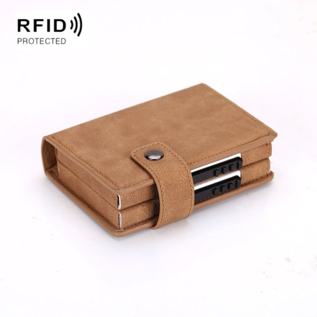 Dual Card Aluminum Alloy Card Box RFID Anti-Theft Wallet(Mad Horse Matte Apricot)