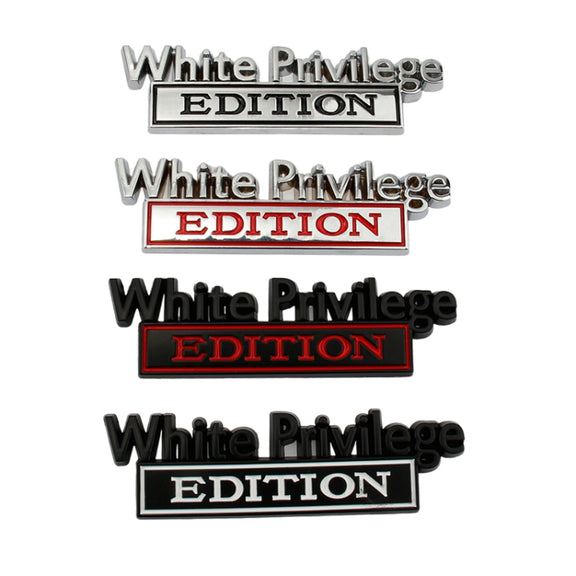 2 PCS Car Metal Leaf Board Car Logo White Privilege Edition Modified Car Body Sticker Sign(Black White)