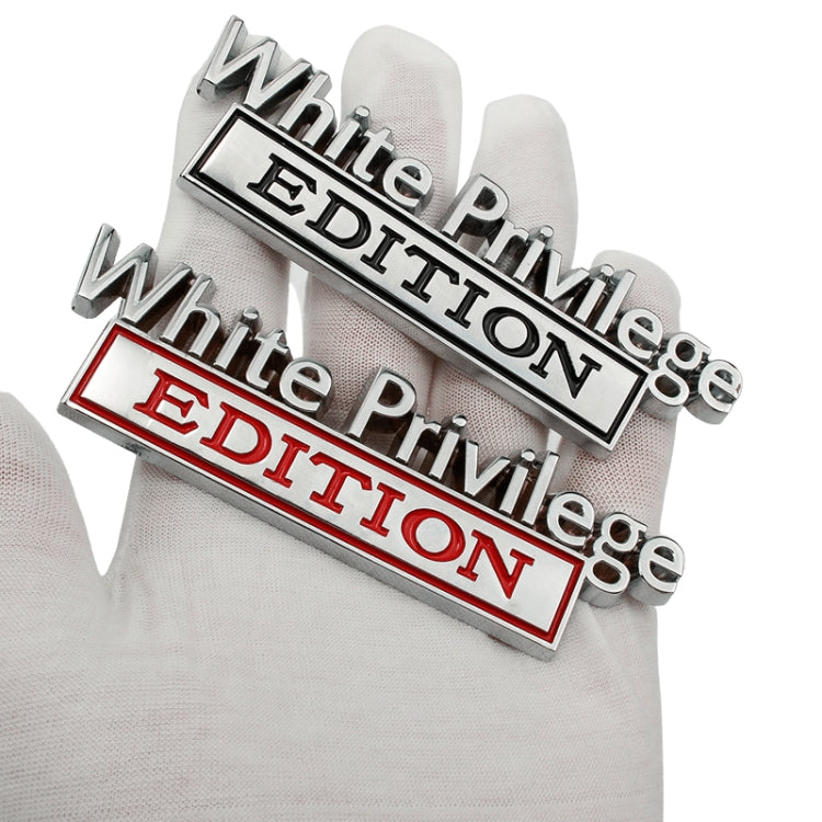 2 PCS Car Metal Leaf Board Car Logo White Privilege Edition Modified Car Body Sticker Sign(Silver Red)