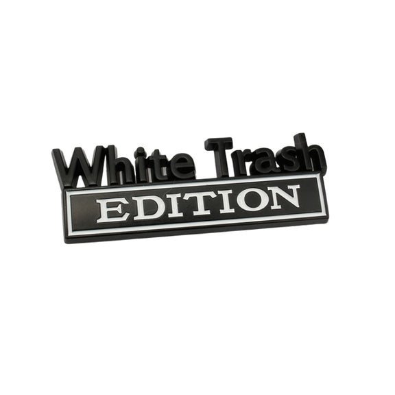 2 PCS Car Metal Modification Standard White Trash Edition Car Label Stickers(Black White)