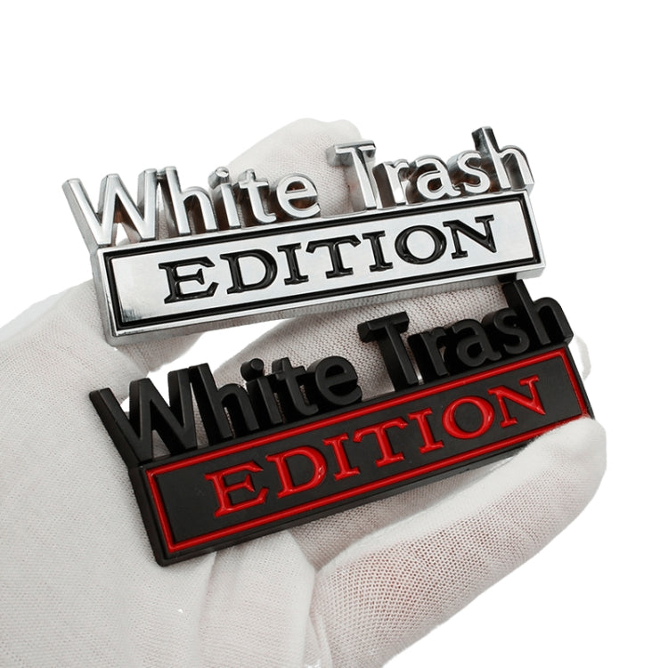 2 PCS Car Metal Modification Standard White Trash Edition Car Label Stickers(Black White)