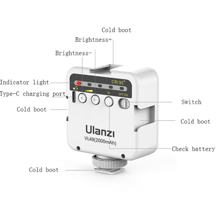 Ulanzi VL49  6W Small LED Video Light 5500K Dimmable Photography Soft Light Vlog Fill Light( White) - free shipping - PMC Jewellery - Order now!