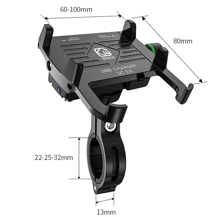 Kewig M6-S 12V Motorcycle Water-resistant Aluminum Alloy Mobile Phone Bracket With QC3.0 Fast Charging(Silver)