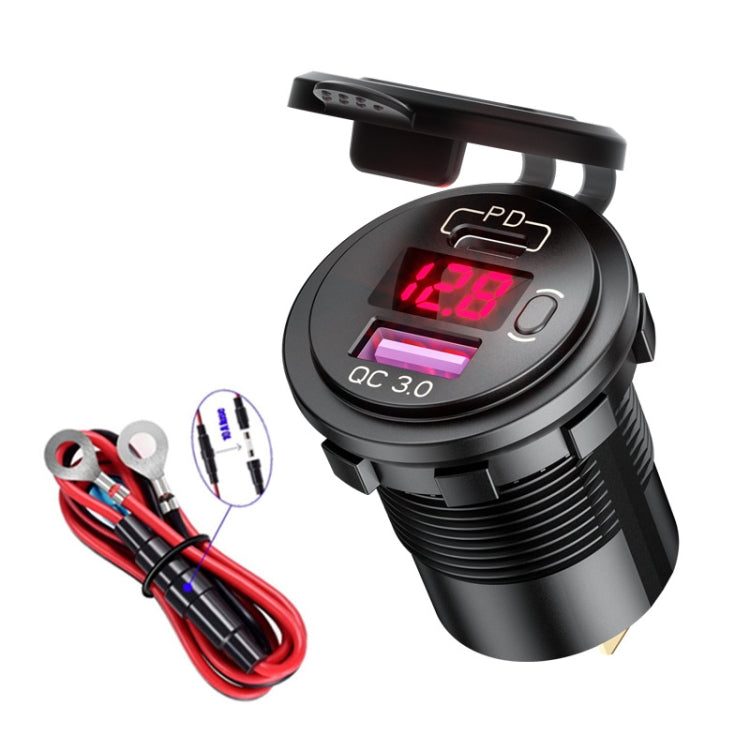 12V Modified Car USB Charger With Voltage Display PD QC3.0 Socket(With 60cm Line Red Light) - DIY Modified Charger by PMC TechLife | Online Shopping South Africa | PMC TechLife | Buy Now Pay Later Mobicred