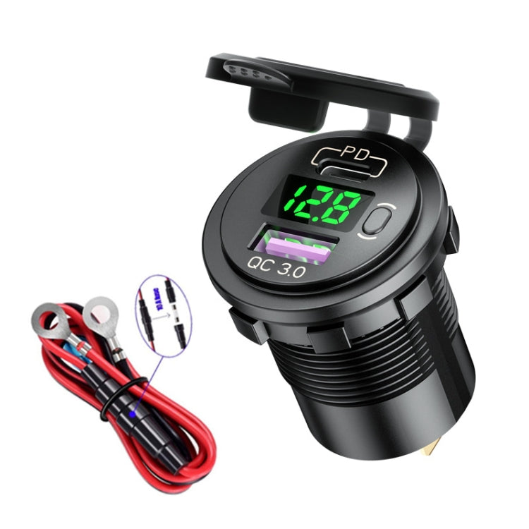12V Modified Car USB Charger With Voltage Display PD QC3.0 Socket(With 60cm Line Green Light) - DIY Modified Charger by PMC TechLife | Online Shopping South Africa | PMC TechLife | Buy Now Pay Later Mobicred