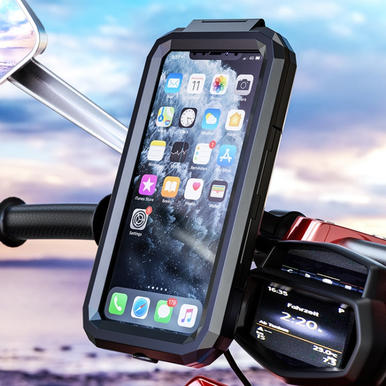 Kewig Bicycle Motorcycle Water-resistant Box Mobile Phone Bracket Riding Touch Mobile Phone Fixed Seat(M18L-B1 Large Handlebar Installation)