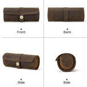 CONTACTS FAMILY CF1117  Retro Crazy Horse Texture Leather Watch Box Round Buckle Storage Box,Capacity: Can Hold 3 Watches(Coffee)