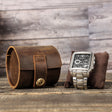 Contacts Family CF1125 Single Watch Position Crazy Horse Leather Watch Box Round Watch Storage Box(Coffee) - free shipping - PMC TechLife - Order now!