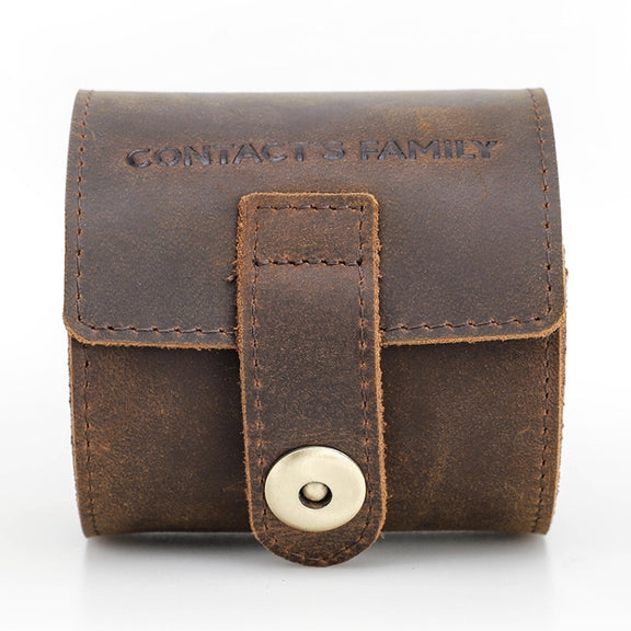 Contacts Family CF1125 Single Watch Position Crazy Horse Leather Watch Box Round Watch Storage Box(Coffee)
