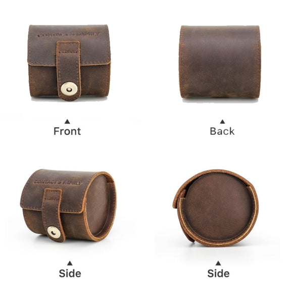 Contacts Family CF1125 Single Watch Position Crazy Horse Leather Watch Box Round Watch Storage Box(Coffee)
