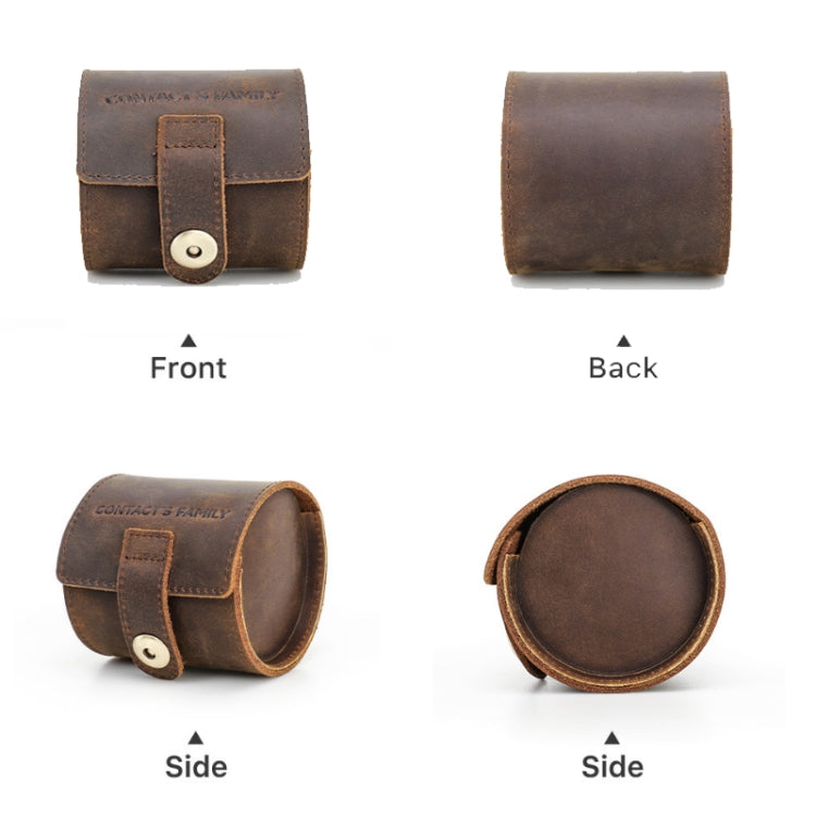 Contacts Family CF1125 Single Watch Position Crazy Horse Leather Watch Box Round Watch Storage Box(Coffee)