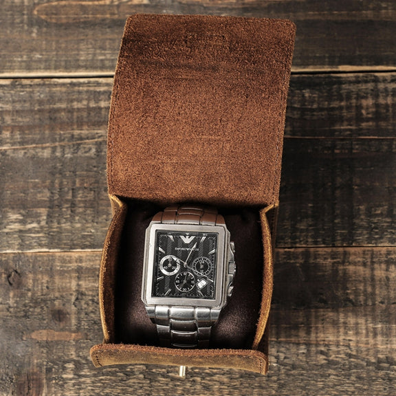 Contacts Family CF1125 Single Watch Position Crazy Horse Leather Watch Box Round Watch Storage Box(Coffee)