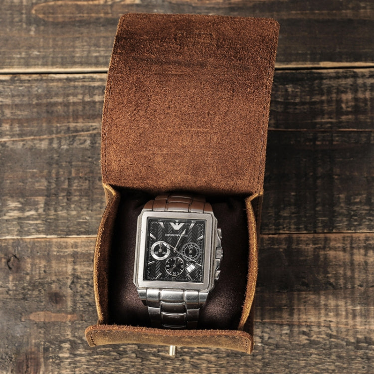 Contacts Family CF1125 Single Watch Position Crazy Horse Leather Watch Box Round Watch Storage Box(Coffee)