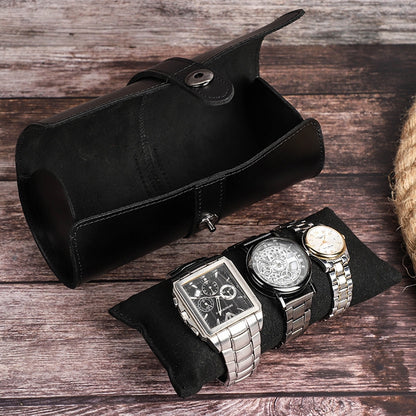 Contacts Family CF1117A 3 Watch Positions Leather Watch Box Round Buckle Outdoor Travel Watch Storage Box(Black) - free shipping - PMC Jewellery - Order now!