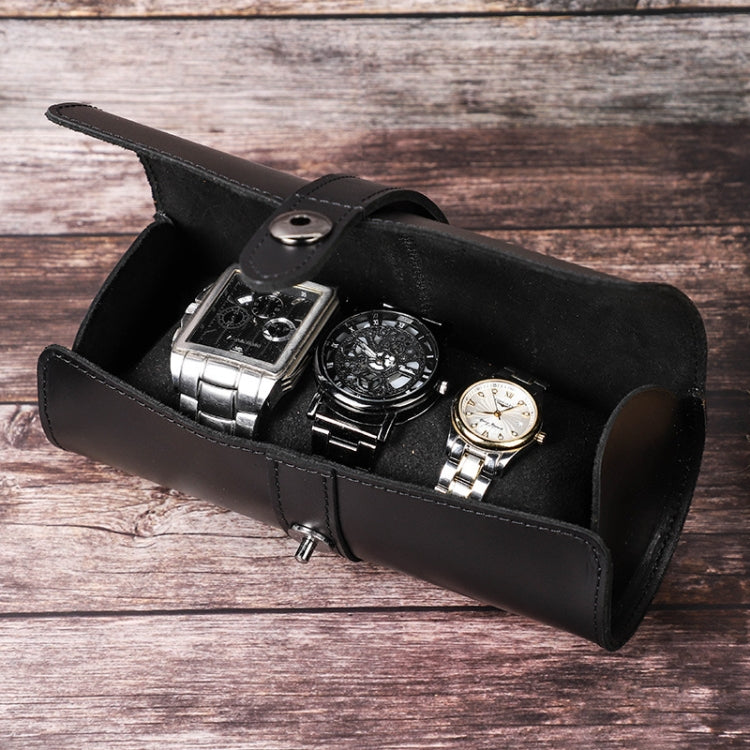 Contacts Family CF1117A 3 Watch Positions Leather Watch Box Round Buckle Outdoor Travel Watch Storage Box(Black) - free shipping - PMC Jewellery - Order now!