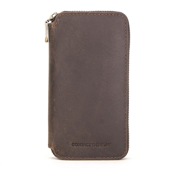 Contacts Family  CF1114 Leather Watch Box Retro Crazy Horse Leather Zipper Couple Watch Bag(Coffee)