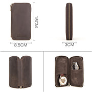 Contacts Family  CF1114 Leather Watch Box Retro Crazy Horse Leather Zipper Couple Watch Bag(Coffee)