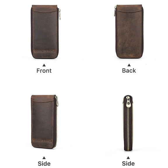 Contacts Family CF1121  Retro Crazy Horse Leather Watch Storage Box Single Watch Seat Portable Watch Zipper Bag(Coffee)