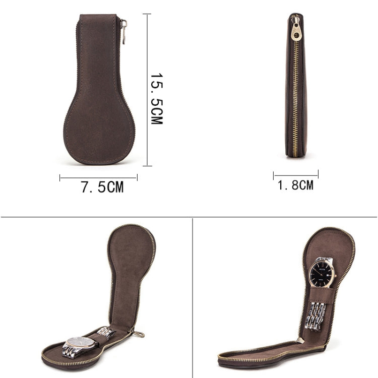 Contacts Family CF1112 Single Watch Position Retro Crazy Horse Leather Watch Storage Box Watch Zipper Case(Coffee)