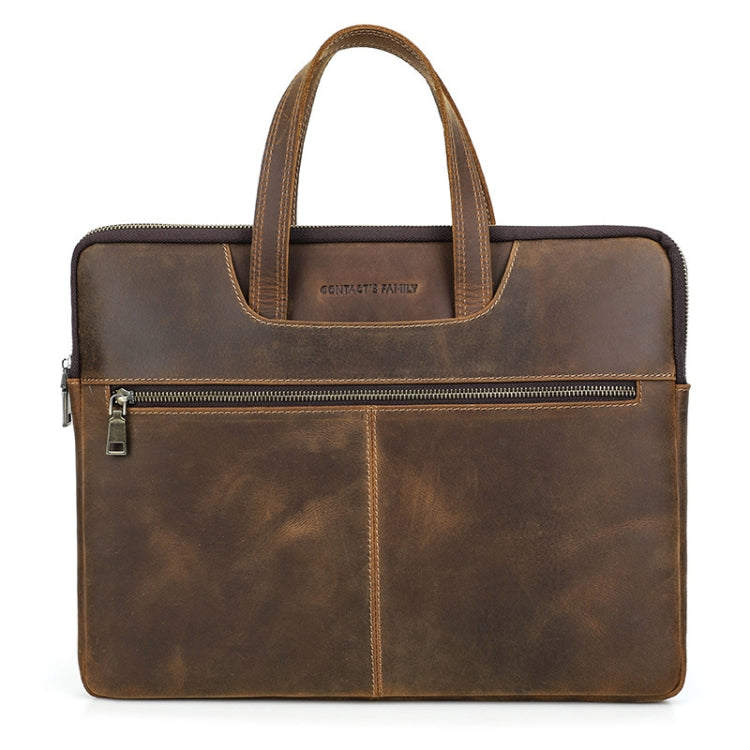 CONTACTS FAMILY  CF3010 Crazy Horse Leather Multifunctional Laptop Handbag For Macbook Pro 16 Inch(Coffee) - free shipping - PMC Jewellery - Order now!
