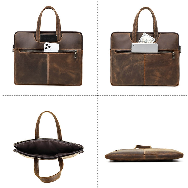 CONTACTS FAMILY  CF3010 Crazy Horse Leather Multifunctional Laptop Handbag For Macbook Pro 16 Inch(Coffee) - free shipping - PMC Jewellery - Order now!