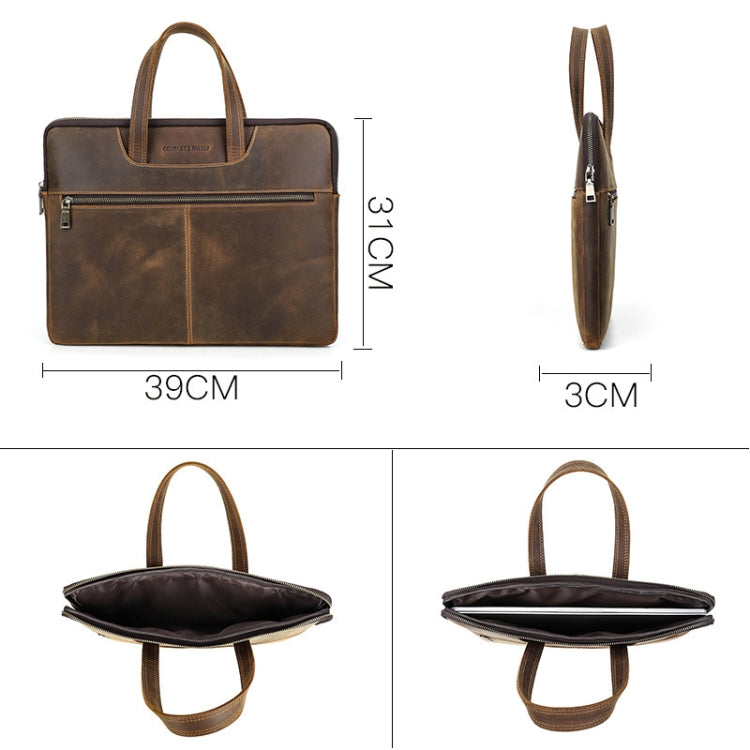 CONTACTS FAMILY  CF3010 Crazy Horse Leather Multifunctional Laptop Handbag For Macbook Pro 16 Inch(Coffee) - free shipping - PMC Jewellery - Order now!
