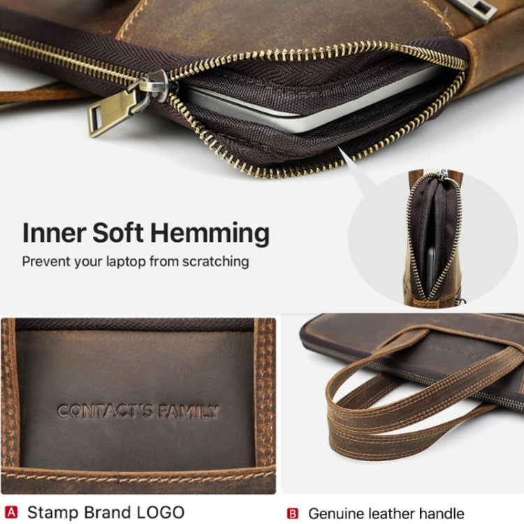 CONTACTS FAMILY  CF3010 Crazy Horse Leather Multifunctional Laptop Handbag For Macbook Pro 16 Inch(Coffee) - free shipping - PMC Jewellery - Order now!