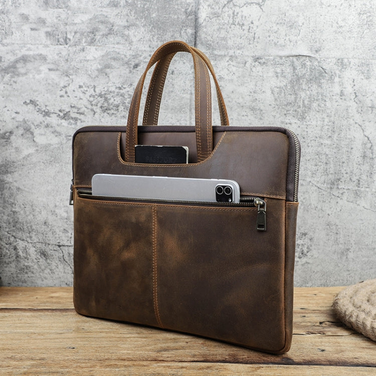 CONTACTS FAMILY  CF3010 Crazy Horse Leather Multifunctional Laptop Handbag For Macbook Pro 16 Inch(Coffee) - free shipping - PMC Jewellery - Order now!