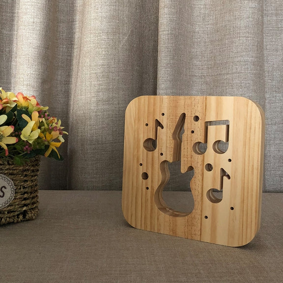 FS-T1877W 2.5W Guitar Shape Solid Wood Table Lamp LED Night Light(Warm White Light)
