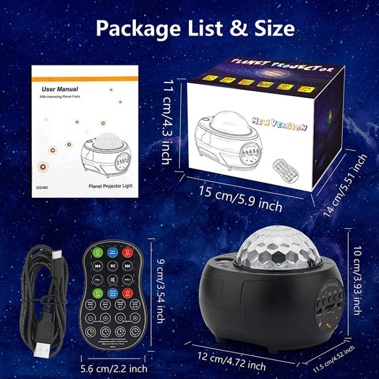 DQ-M3 LED Rotating Starry Sky Light Bluetooth Music Planets Ocean Projector Support TF Card,Style: Rechargeable(Black)