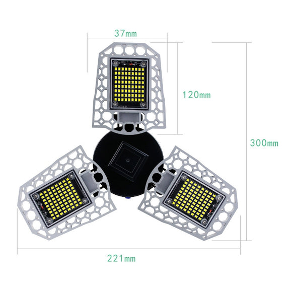 60W LED Industrial Mining Light Water-resistant Light Sensor Folding Tri-Leaf Garage Lamp(Warm White Light)