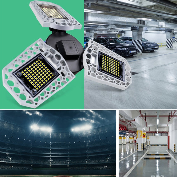 60W LED Industrial Mining Light Water-resistant Light Sensor Folding Tri-Leaf Garage Lamp(Warm White Light)
