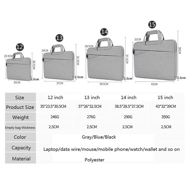 BUBM FMBX Laptop Liner Bag Business Computer Bag Large-Capacity Computer Handbag, Size: 11/12 inch(Gray) - 12.1 inch by BUBM | Online Shopping South Africa | PMC Jewellery | Buy Now Pay Later Mobicred