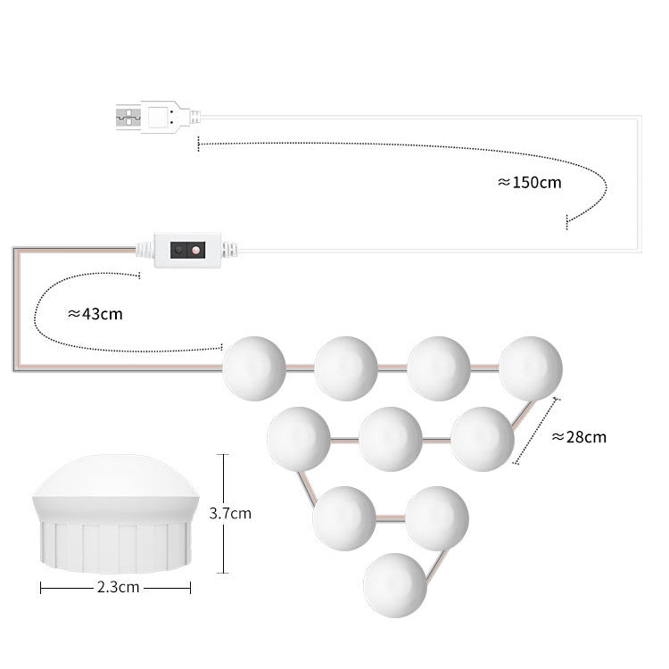 LED Makeup Mirror Light Beauty Fill Light Hand Sweep Sensor Mirror Front Light, Power source: 10 Bulbs(Natural White)