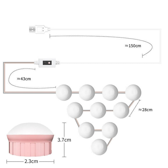 LED Makeup Lamp Mirror Front Beauty Fill Light Hand Sweep Sensation Lamp, Power source: 10 Bulbs