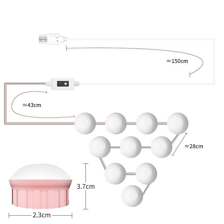 LED Makeup Lamp Mirror Front Beauty Fill Light Hand Sweep Sensation Lamp, Power source: 14 Bulbs