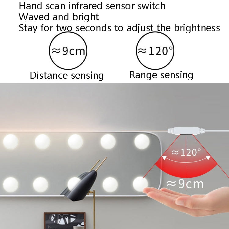 LED Makeup Lamp Mirror Front Beauty Fill Light Hand Sweep Sensation Lamp, Power source: 14 Bulbs
