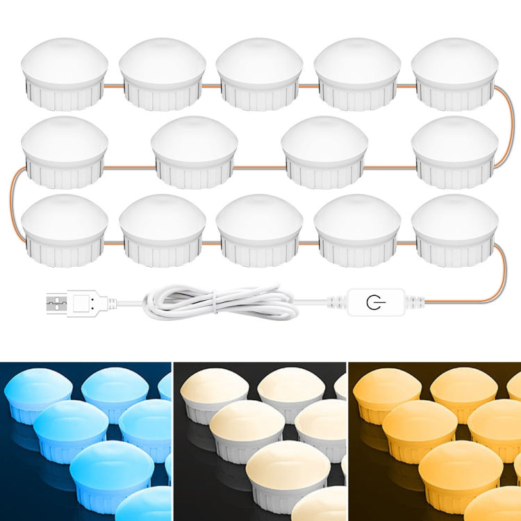 14 LEDs Cosmetic Room Bathroom Mirror Front Light USB Three-Color Dimming Light - Night Lights by PMc TechLife | Online Shopping South Africa | PMc TechLife | Buy Now Pay Later Mobicred