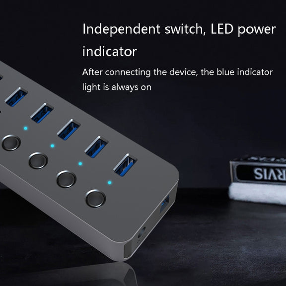 Blueendless USB Splitter Aluminum Alloy QC Fast Charge Expander, Number of interfaces: 7-port (12V2A Power)
