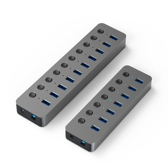Blueendless USB Splitter Aluminum Alloy QC Fast Charge Expander, Number of interfaces: 10-port (12V4A Power)